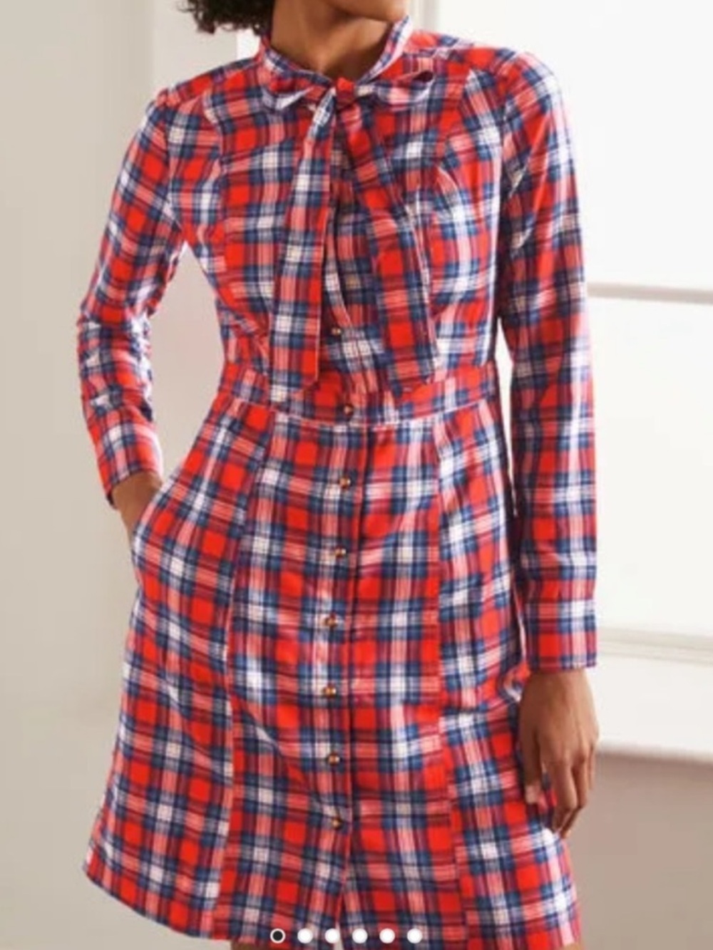 Boden Shirt Dress Long Sleeve Button Down Neck Tie Detail Pockets Size US 12R